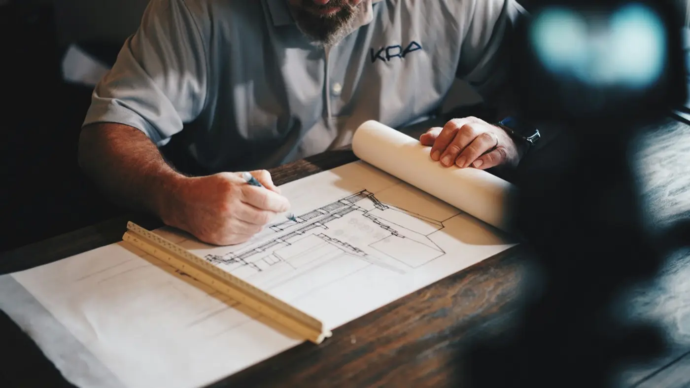 Arquitecto revisando un plano arquitectónico